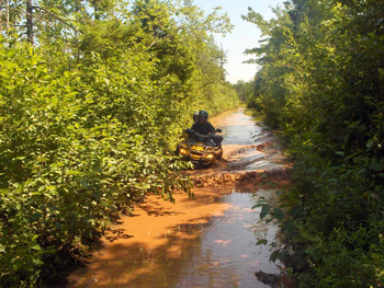 Having a little fun on a flooded road on one of the trails